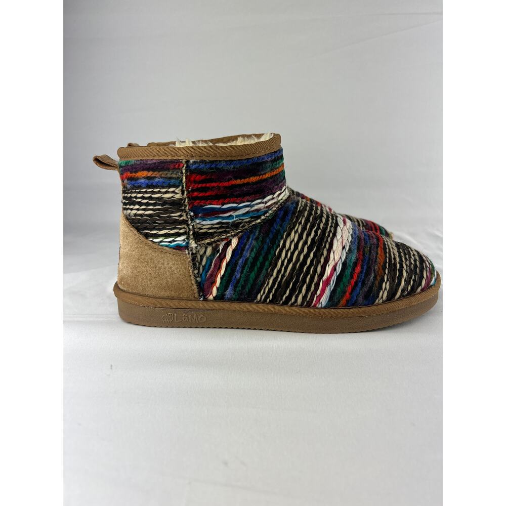 Lamo Multicolor Woven Faux Fur Short Slipper Boots Cozy Slip-On Women’s Size 8